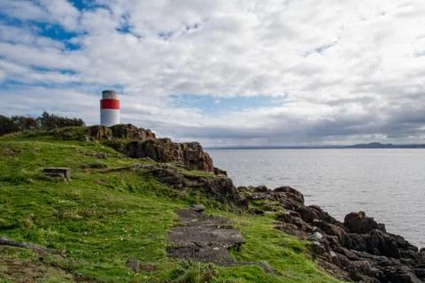 Firth of Forth estuary and Ha Lighthouse in Aberdour, Fife. Lighthouse Stock Photos