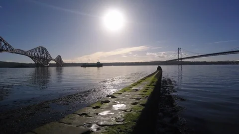 Firth of Forth in Scotland - with ship passing Stock Footage