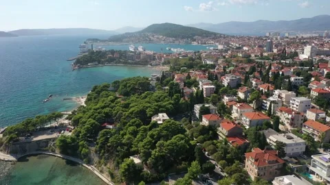 Firule, Bacvice Beach, and Split Harbor from Above Stock Footage 301891483