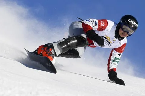 FIS Alpine Snowboard Parallel Giant Slalom race, in Scuol, Ftan, Switzerland - 0 Stockfoto's