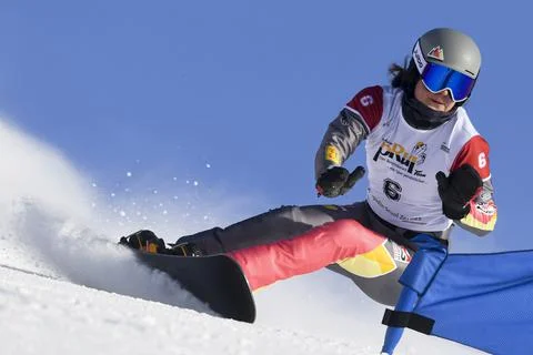 FIS Alpine Snowboard Parallel Giant Slalom race, in Scuol, Switzerland - 09 Jan  写真素材