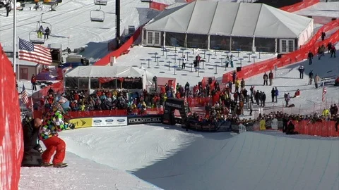F.I.S Freestyle World Cup event at the Eagle Superpipe, Park City, UT. Video stock 98012653