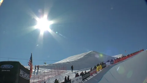 F.I.S Freestyle World Cup event at the Eagle Superpipe, Park City, UT. Stock Footage 98012737