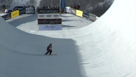 F.I.S Freestyle World Cup event at the Eagle Superpipe, Park City, UT. Stock Footage 98012779