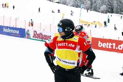  FIS Weltcup Snowboard SBX Feldberg - Samstag Der bange Blick zur Ergebnis... Stock Photos