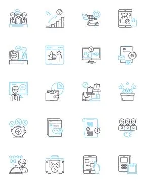 Fiscal discipline linear icons set. Budgeting, Saving, Planning, Responsibility Stock Illustration