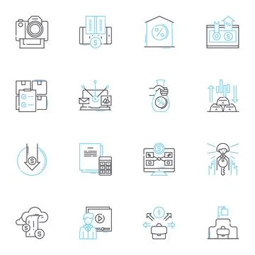 Fiscal knowledge and instruction linear icons set. Budgeting, Accounting 스톡 일러스트