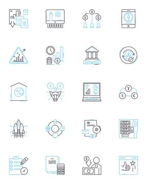 Fiscal knowledge and instruction linear icons set. Budgeting, Accounting Stock Illustration