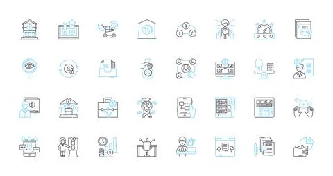 Fiscal knowledge and instruction linear icons set. Budgeting, Accounting 스톡 일러스트