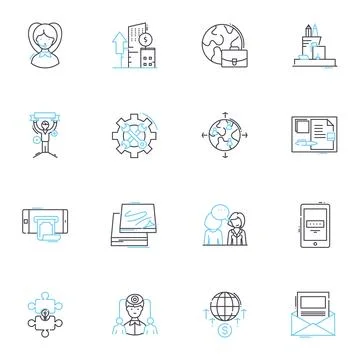 Fiscal management linear icons set. Budgeting, Taxation, Forecasting, Accounting Stock Illustration
