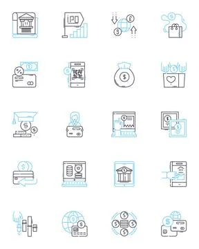Fiscal responsibility linear icons set. Budgeting, Planning, Discipline Stock Illustration