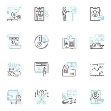 Fiscal responsibility linear icons set. Budgeting, Planning, Discipline Stock Illustration