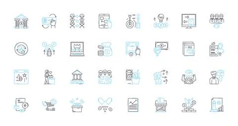 Fiscal responsibility linear icons set. Budgeting, Accountability, Transparency Stock Illustration