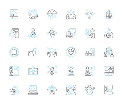 Fiscal Responsibility linear icons set. Budget, Savings, Debt, Accountability Stock Illustration