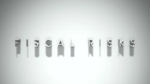 Fiscal risks  3D title animation white text on a white background Video stock 299636592