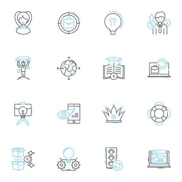 Fiscal undertaking linear icons set. Budget, Finance, Revenue, Expenditure Stock Illustration