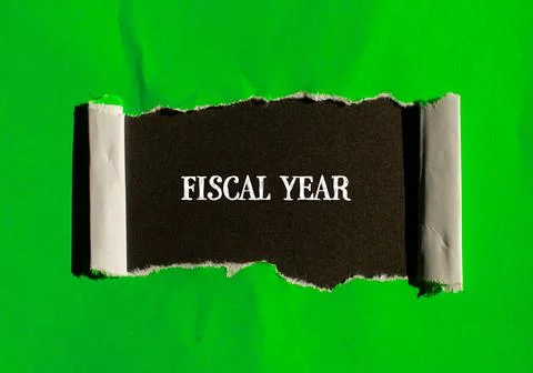Fiscal year lettering on green torn paper with black background Stock Illustration
