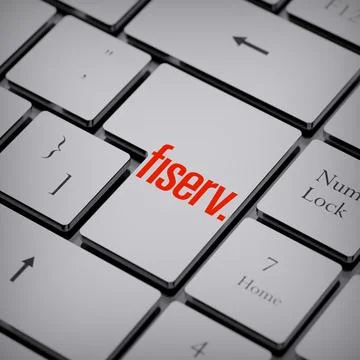 Fiserv logo notebook keycap 3d illustration stock market editorial Stock Photos