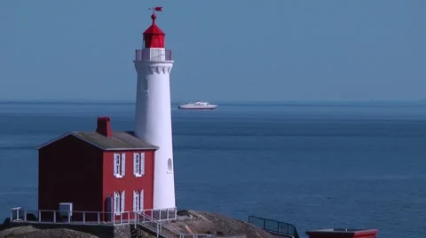Fisgard Lighthouse and Coho Ferry Stock Footage