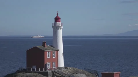 Fisgard Lighthouse and Ship in Canada Stock Footage 58717009
