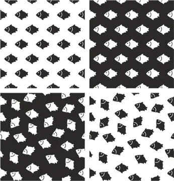 Fish Aligned &amp; Random Seamless Pattern Set Stock Illustration