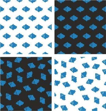 Fish Aligned &amp; Random Seamless Pattern Blue Color Set イラスト素材