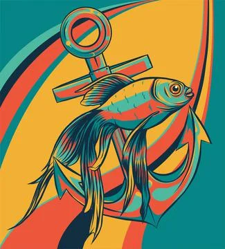 Fish anchor vector illustration line art quality Stock-Illustration
