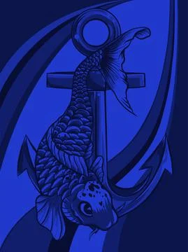 Fish anchor vector illustration line art quality Stock Illustration