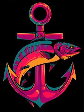 Fish anchor vector illustration line art quality Stock Illustration