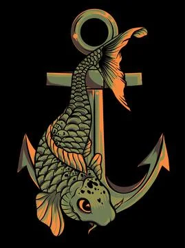 Fish anchor vector illustration line art quality Stock Illustration
