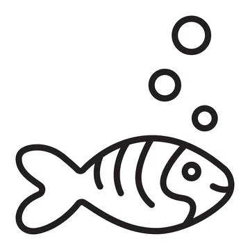 Fish and air bubbles, line icon Stock Illustration