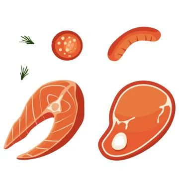 Fish and beef steak on white isolated backdrop Stock Illustration