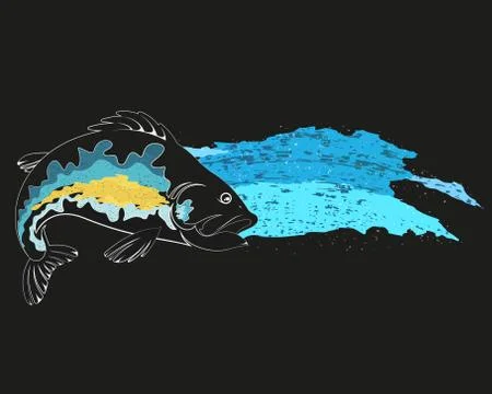 Fish and blue wave Stock Illustration