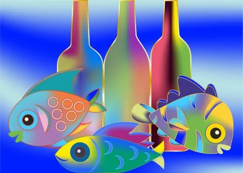 Fish and bottles Stock Illustration