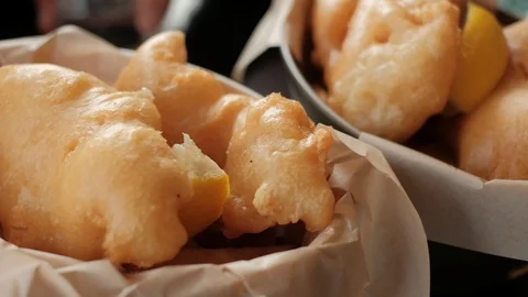 Fish and chip close up slider dolly Stock Footage 100766038