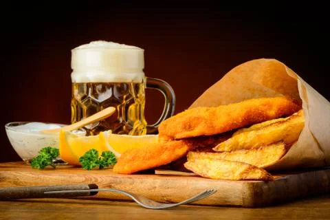 Fish and chips with beer Stock Photos