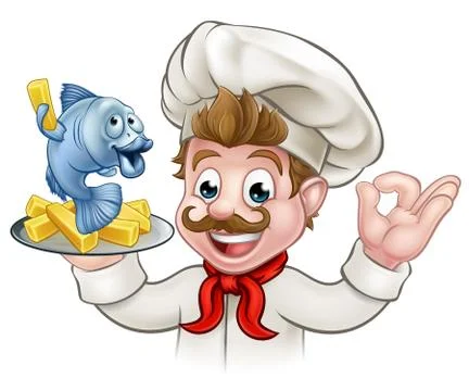 Fish and Chips Cartoon Chef Illustrazione stock