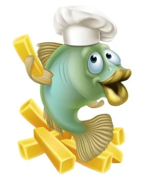 Fish and chips chartoon chef Stock Illustration