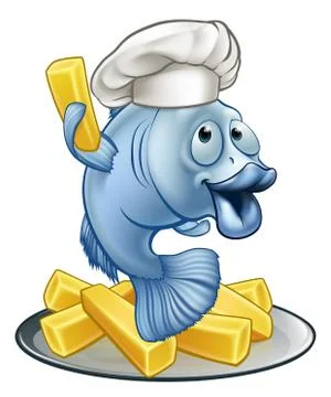 Fish and Chips Chef Cartoon Character Stock Illustration