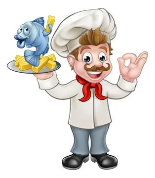 Fish and Chips Chef Illustrazione stock