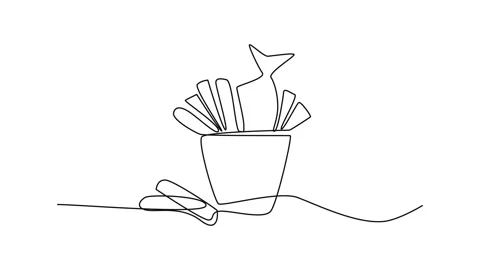 Fish and Chips Continuous Line Icon, Monoline Fast Seafood Symbol Video stock 250165586
