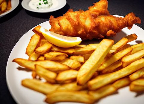 Fish and Chips. Delicious Food 3D Photorealistic Illustration Stock Illustration