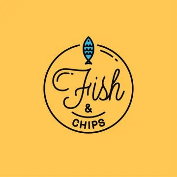 Fish and chips logo. Round linear logo of fish Stock Illustration