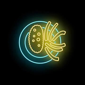 Fish and chips neon sign glowing outline Stock Illustration