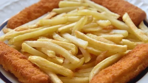 Fish and chips on the plate Stock Footage 279087464