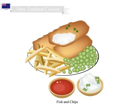 Fish and Chips, A Popular Dish of New Zealand Stock Illustration