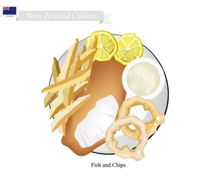 Fish and Chips, A Popular Dish of New Zealand Stock Illustration