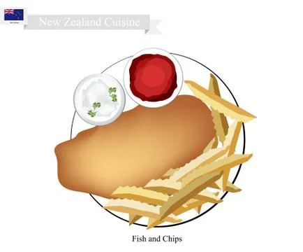 Fish and Chips, A Popular Dish of New Zealand Stock Illustration