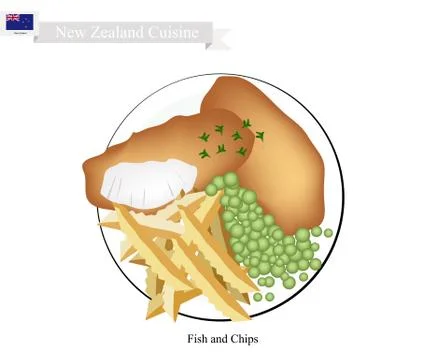 Fish and Chips, A Popular Dish of New Zealand Stock Illustration