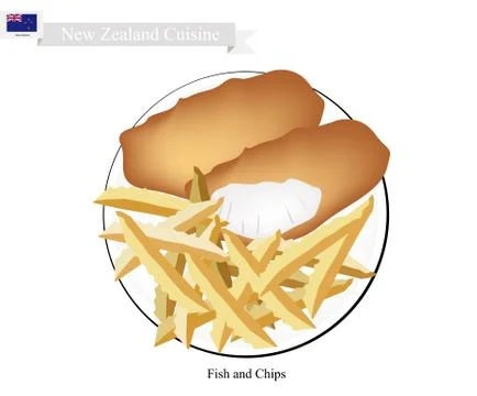 Fish and Chips, A Popular Dish of New Zealand Stock Illustration